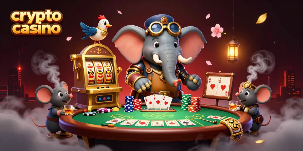 Jouez au casino crypto en utilisant un éléphant steampunk et des pièces brillantes.