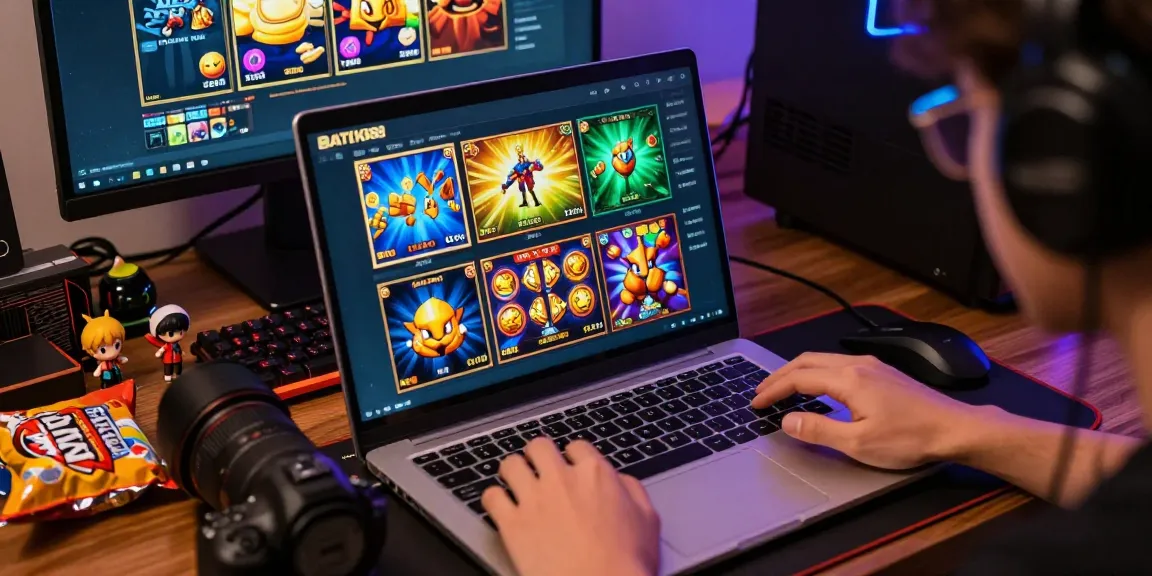 Pengalaman bermain slot online BATIK88 dengan berbagai permainan yang menarik di laptop di ruang gaming yang modern.