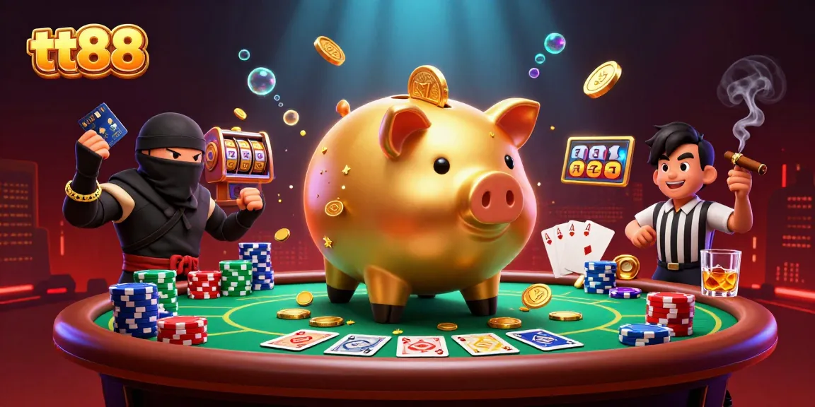Experience the thrilling world of tt88 with a sumo wrestler and ninja battling at a poker table.