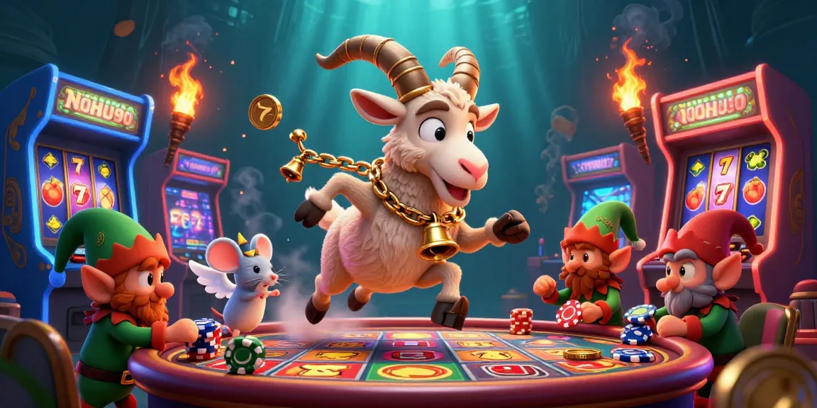 Experience thrilling gameplay with NOHU90 at this festive casino scene featuring vibrant slot elements and playful characters.