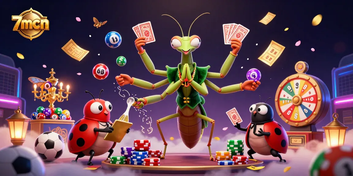 Experience thrilling sports betting action with 7mcn in a vibrant casino illustration filled with dynamic elements.
