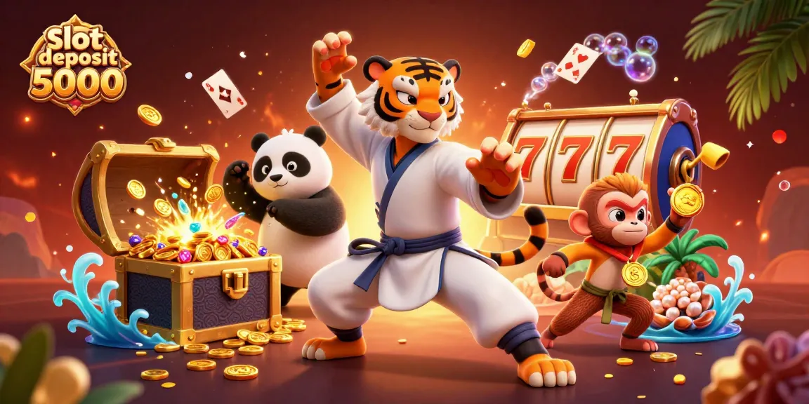 Spin and win big with slot deposit 5000, featuring tigers and treasures in this vibrant 3D scene.