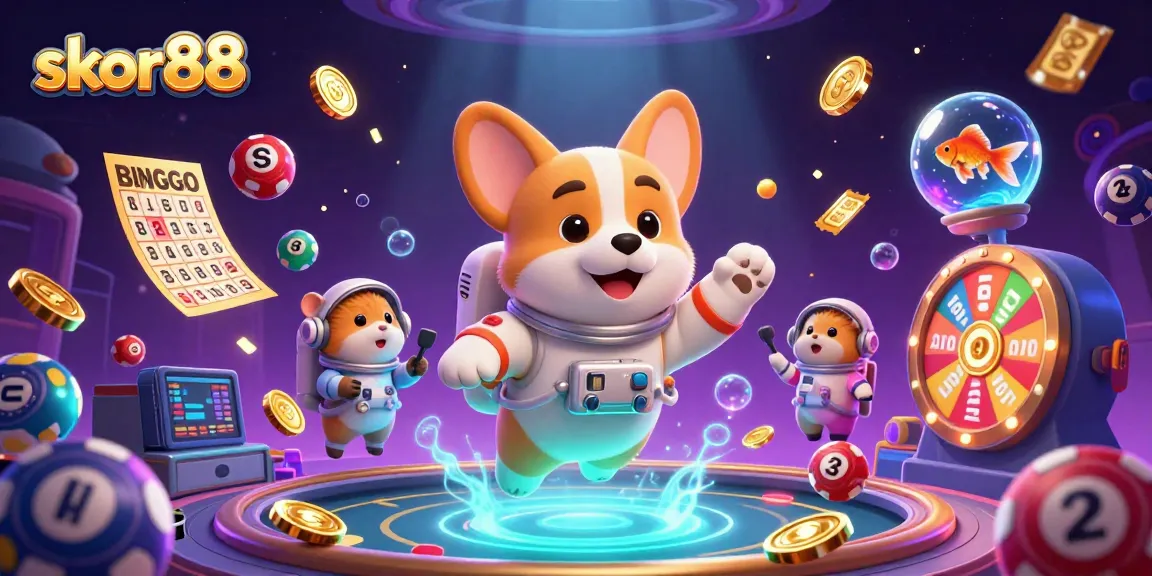 Experience exhilarating gaming with skor88 in a vibrant space casino scene featuring playful characters.