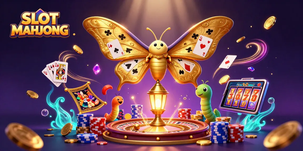 Spin the SLOT MAHJONG reels with an enchanting golden moth and vibrant casino elements.