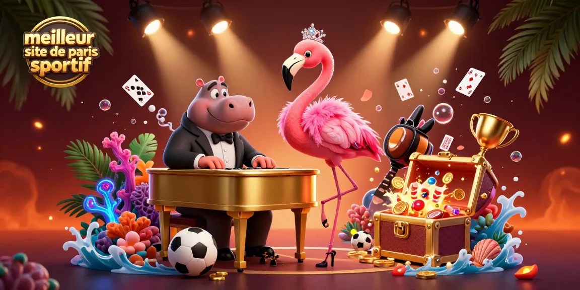 Pariez sur le meilleur site de paris sportif avec une scène dynamique de flamant et d'hippo musiciens.