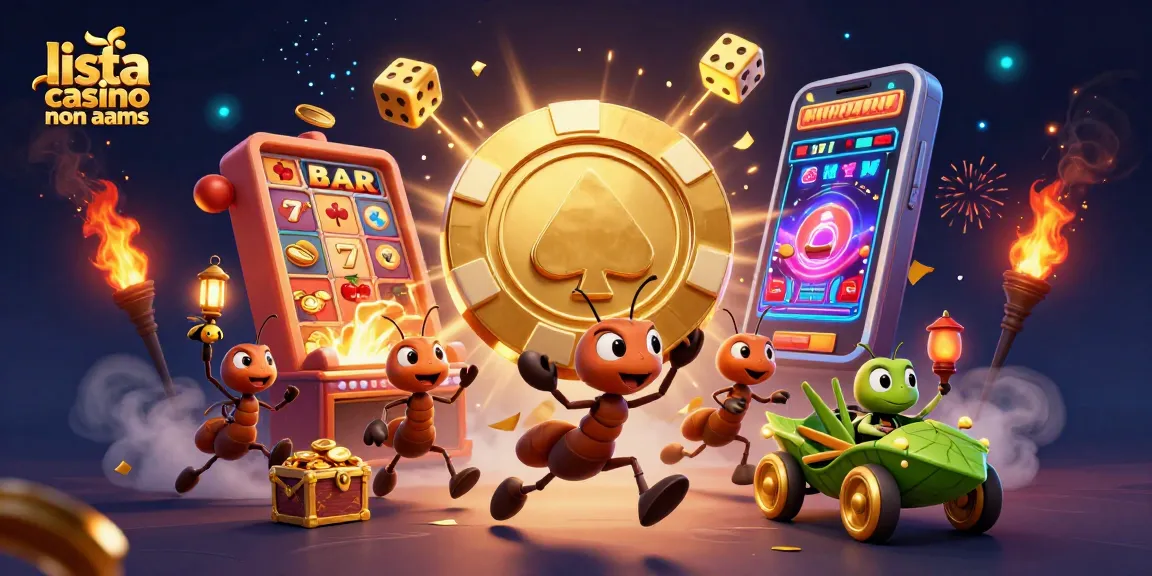 La lista casino non AAMS mostra un team di formiche in azione mentre rubano una fiches d'oro in un'atmosfera vivace.
