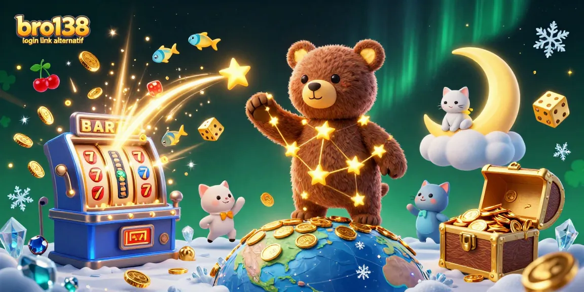 Engage with the exciting bro138 login link alternatif through this ultra-detailed 3D casino scene showcasing vibrant gaming elements and festive atmosphere.