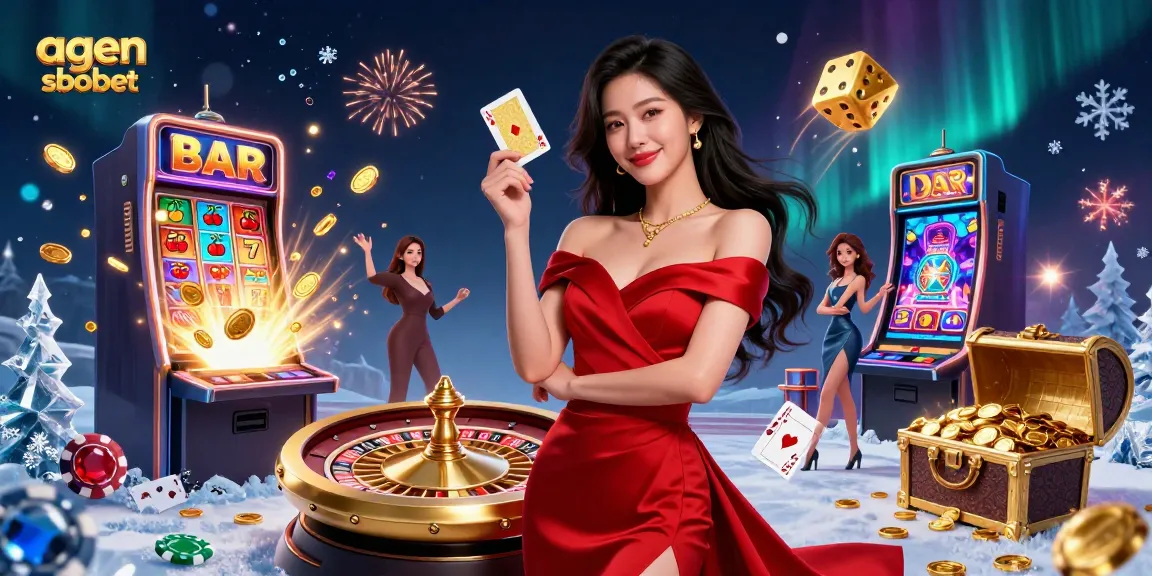 Experience the excitement of agen sbobet with a stunning woman holding a golden playing card beside roulette.