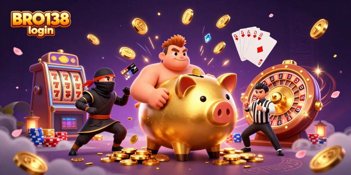 Experience exciting gameplay with BRO138 login as golden coins cascade amidst vibrant casino elements.