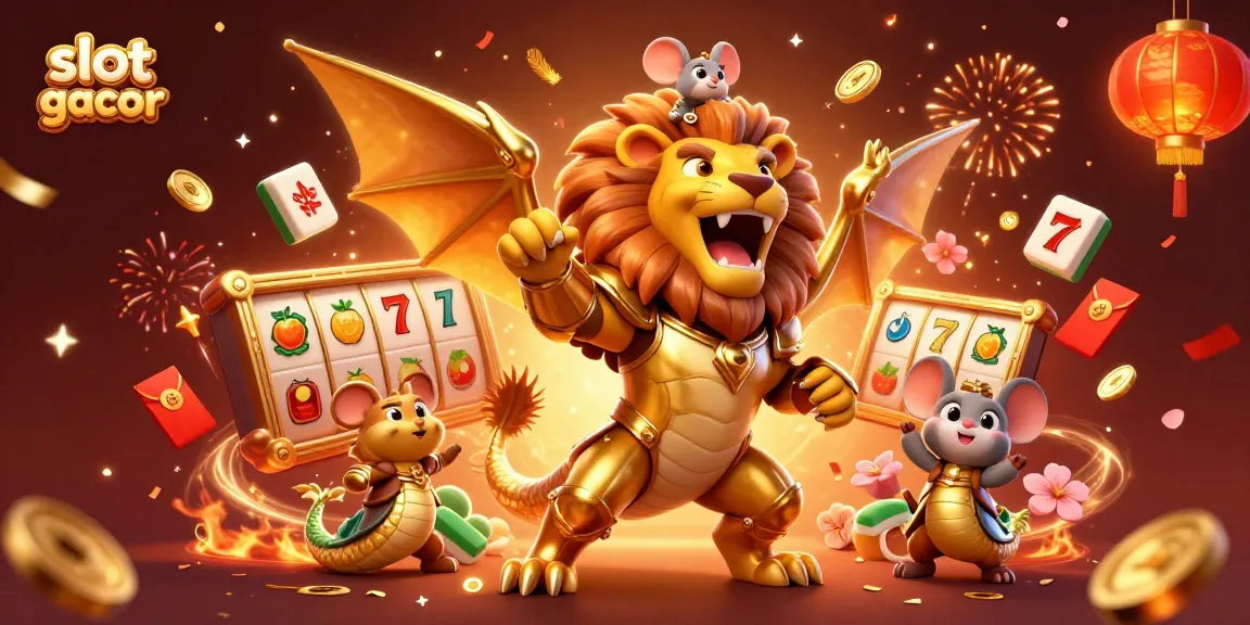 Experience thrilling slot gacor wins with a vibrant 3D casino illustration featuring golden-armored characters.