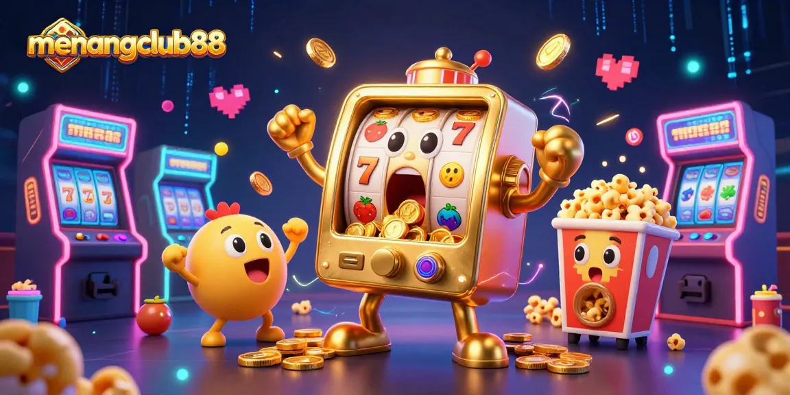 Win big with menangclub88 as a golden slot machine hits a jackpot in an exciting casino scene.