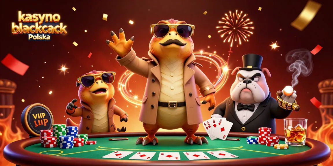 Kasyno online blackjack Polska – trzy raptory w płaszczu grają w poker przy stole kasynowym.