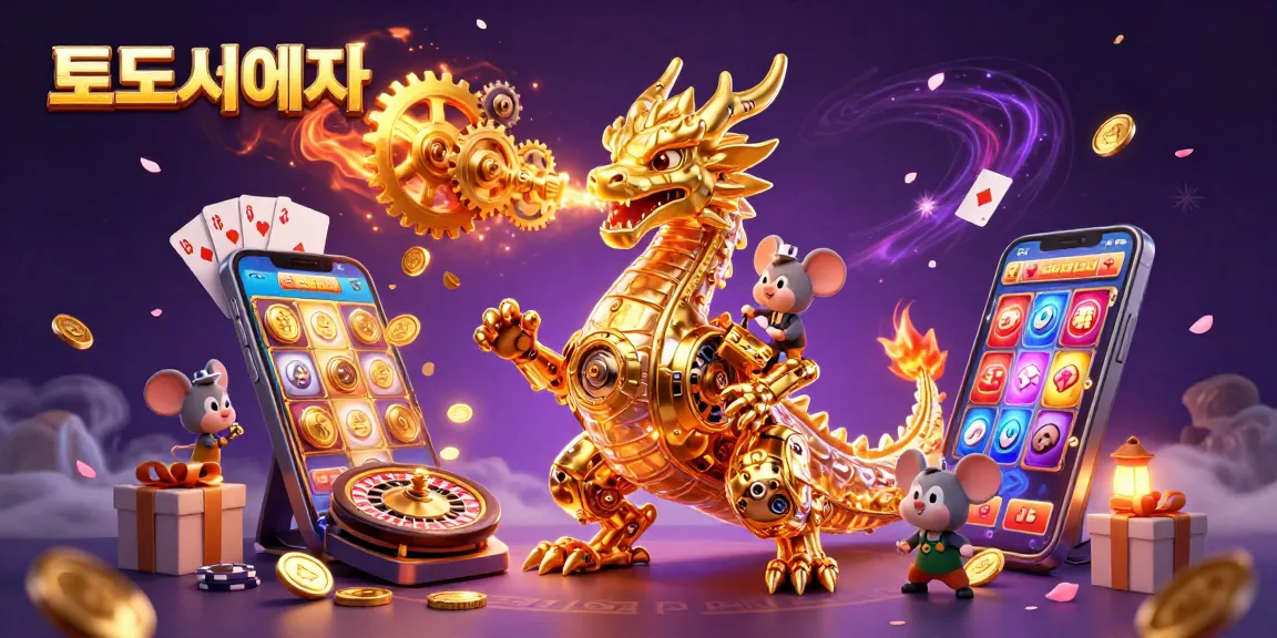 Engage with the dynamic scene of 토토사이트 featuring a biomechanical dragon amidst gaming elements.