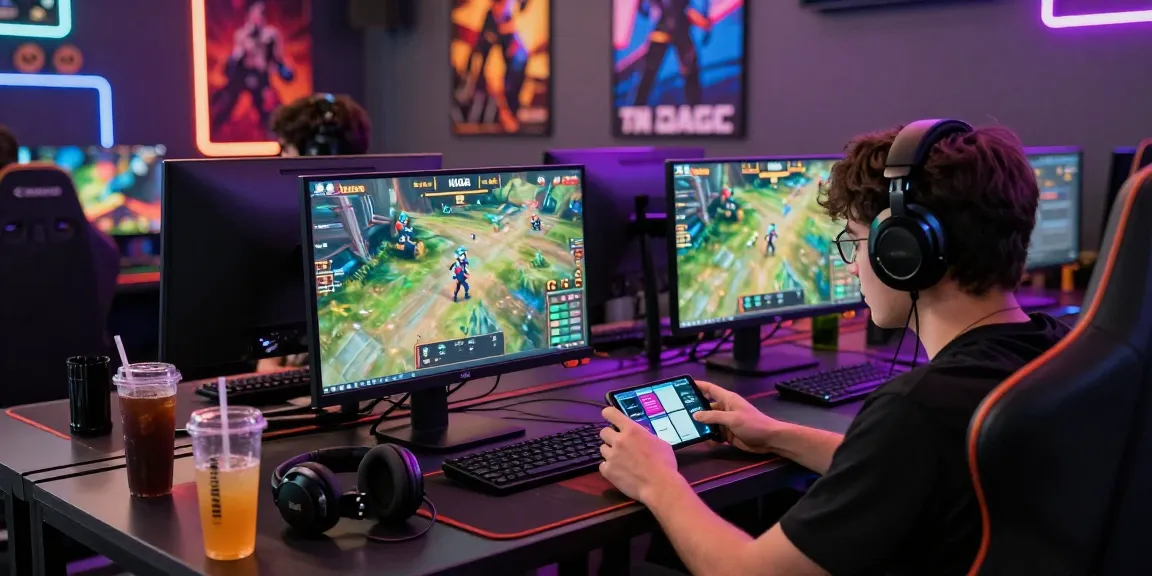 NAGA2000 gaming lounge filled with players using modern devices, vibrant gaming atmosphere.