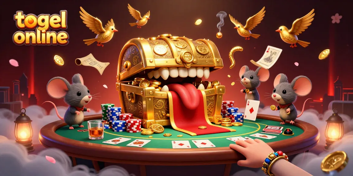Engage in thrilling togel online adventures with a treasure chest at a vibrant poker scene.