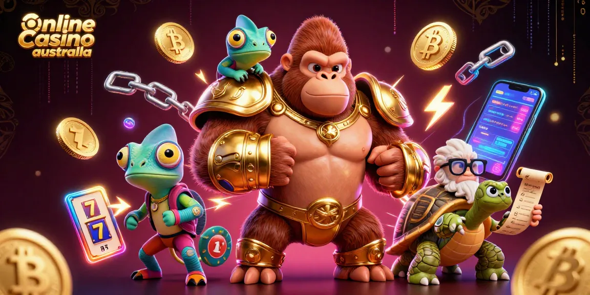 Experience the thrill of online casino Australia with vibrant characters and crypto elements.